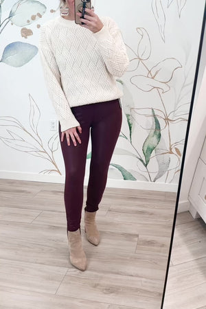 For The Likes Vegan Leather Leggings - Wine, Closet Candy, Rachel Fit Video