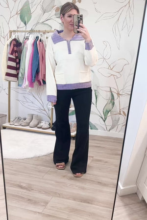 How To Stay Contrast Zip Sweater - Lavender, Closet Candy, Rachel Fit Video