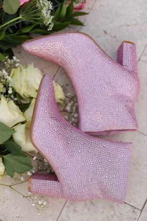 Ice Queen Rhinestone Booties - Pink closet candy women bling rhinestone boots flat lay