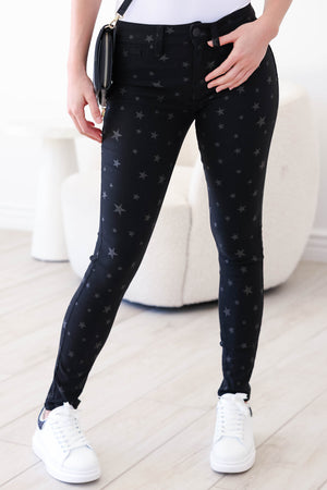 Nikki Hyperstretch Mid-Rise Coated Skinny Pants - Black Stars closet candy womens leggings 1