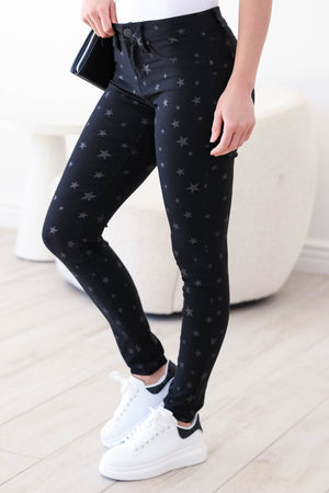 Nikki Hyperstretch Mid-Rise Coated Skinny Pants - Black Stars closet candy womens leggings 2