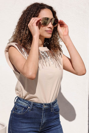 Dripping in Finesse Strong Shoulder Top - Taupe closet candy  4