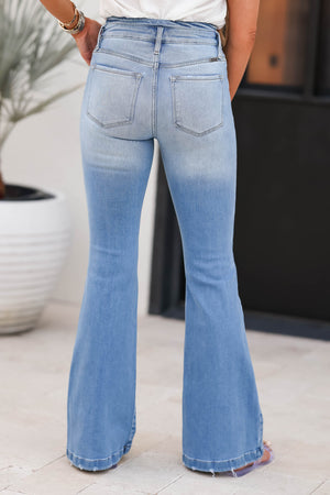 KAN CAN Arlo High Rise Curvy Flare Jeans - Light Wash closet candy womens trendy high rise button fly curvy flare jeans back