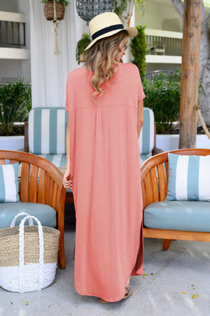 I'll Be By The Pool Maxi Dress - Dusty Rose closet candy womens trendy casual solid short sleeve long dress with pockets back