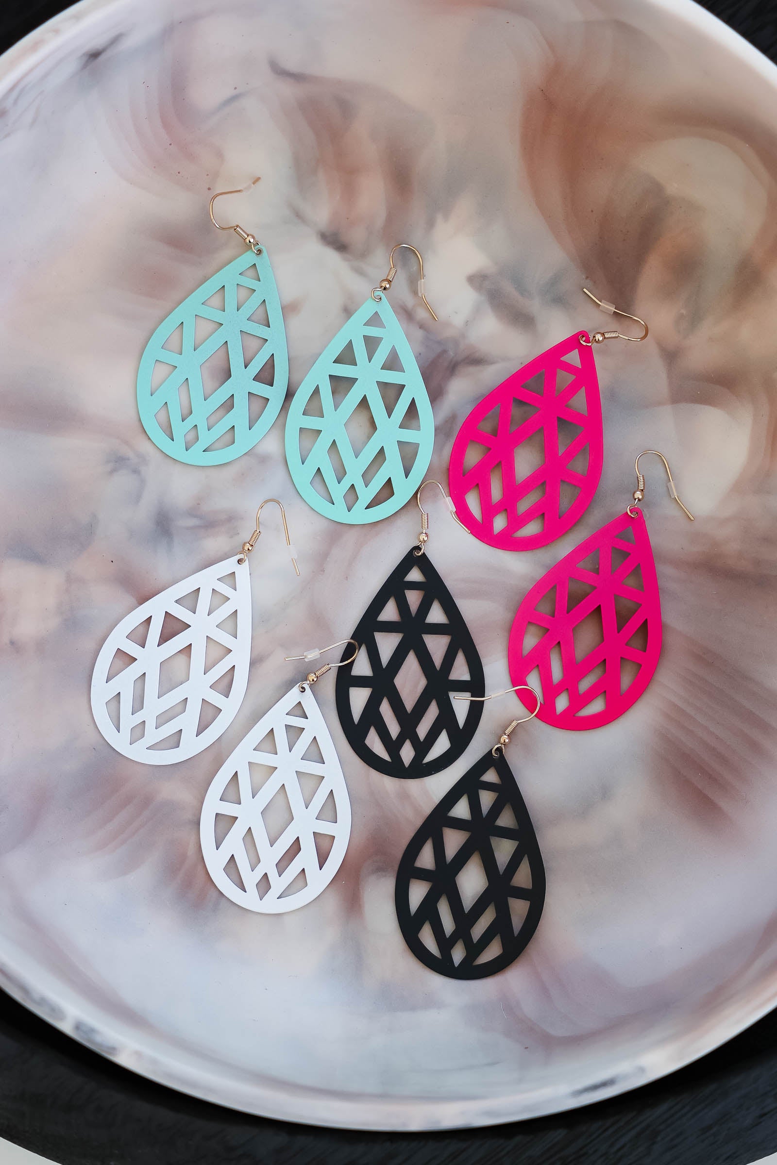 Reflections Matte Teardrop Earrings - Mint closet candy women's trendy light weight solid colored matte filigree design teardrop earring 1