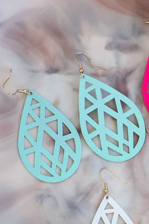 Reflections Matte Teardrop Earrings - Mint closet candy women's trendy light weight solid colored matte filigree design teardrop earring 1