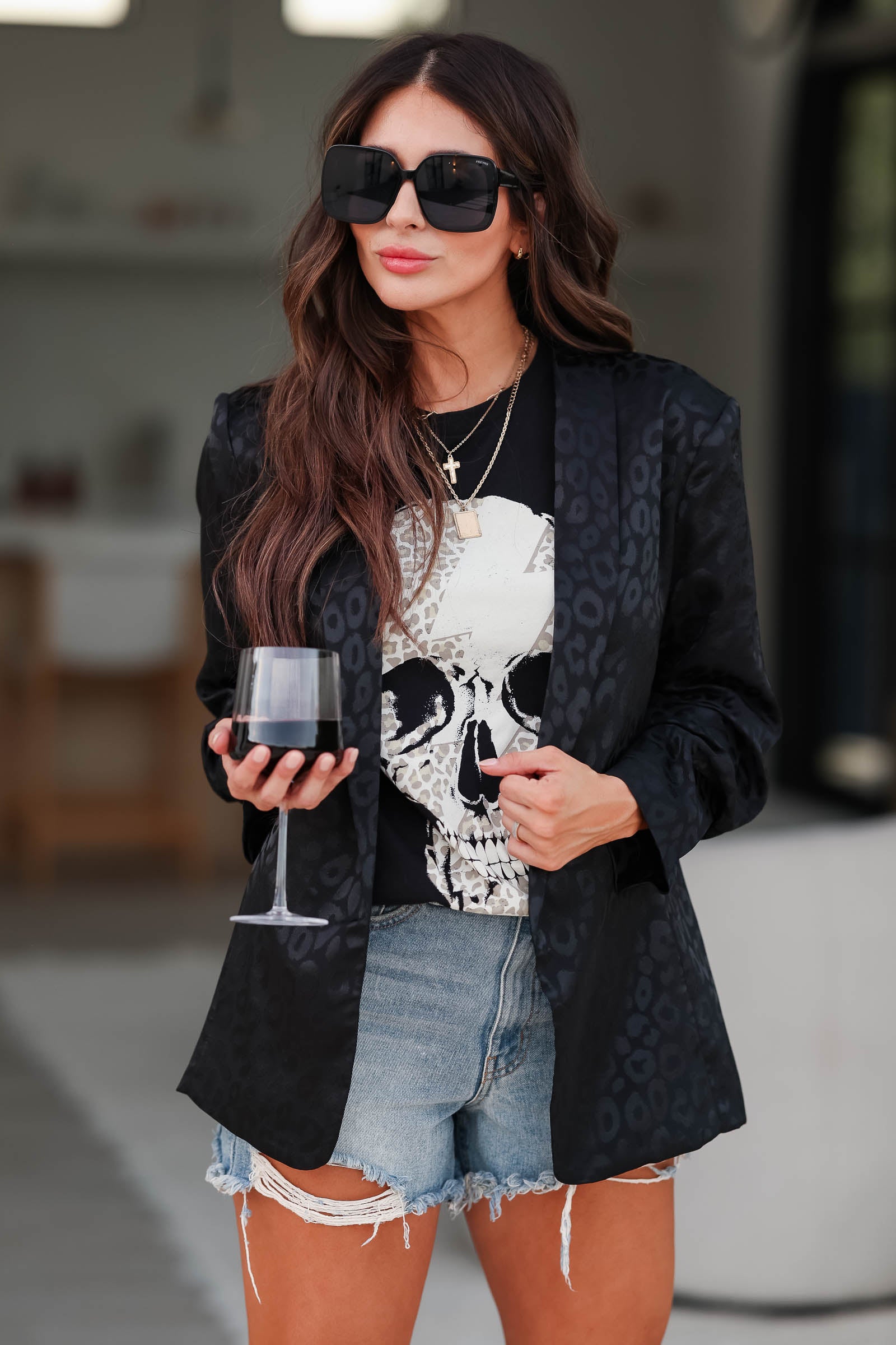 Ready For Anything Animal Print Embossed Blazer - Black closet candy women's trendy ruched 3/4 sleeve shoulder padded shawl lapel collar animal print embossed satin blazer side