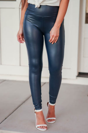 It's A Vibe Vegan Leather Leggings - Navy closet candy 2