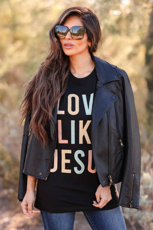 Love Like Jesus Graphic Tee - Black closet candy women's trendy unisex graphic tee boyfriend style Front 5