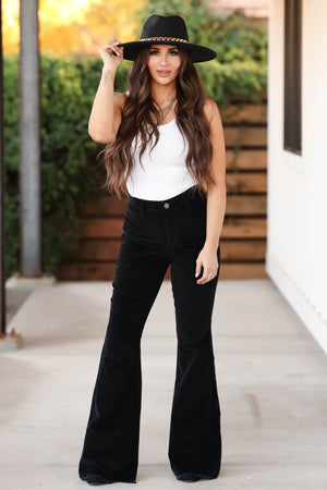 Chloe Corduroy Flare Pants - Black full body front