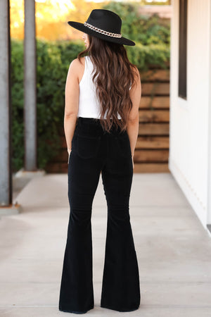 Chloe Corduroy Flare Pants - Black full body back