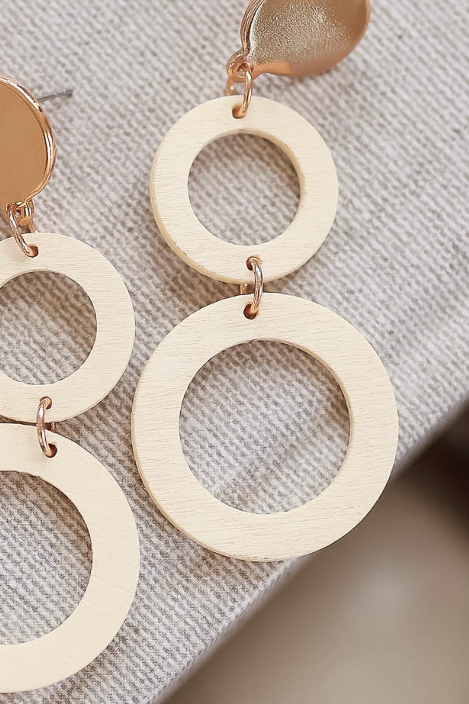 Panama Geometric Earrings - Cream closet candy women's trendy gold detail double wood circle push back closure geometric drop earring 2