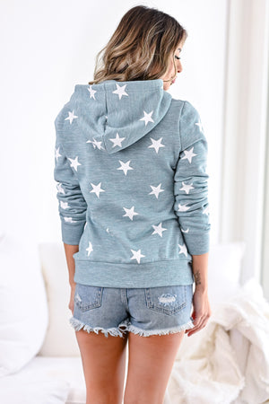 Make Yourself At Home Star Hoodie - Marled Dusty Blue womens casual hooded star print sweatshirt closet candy back