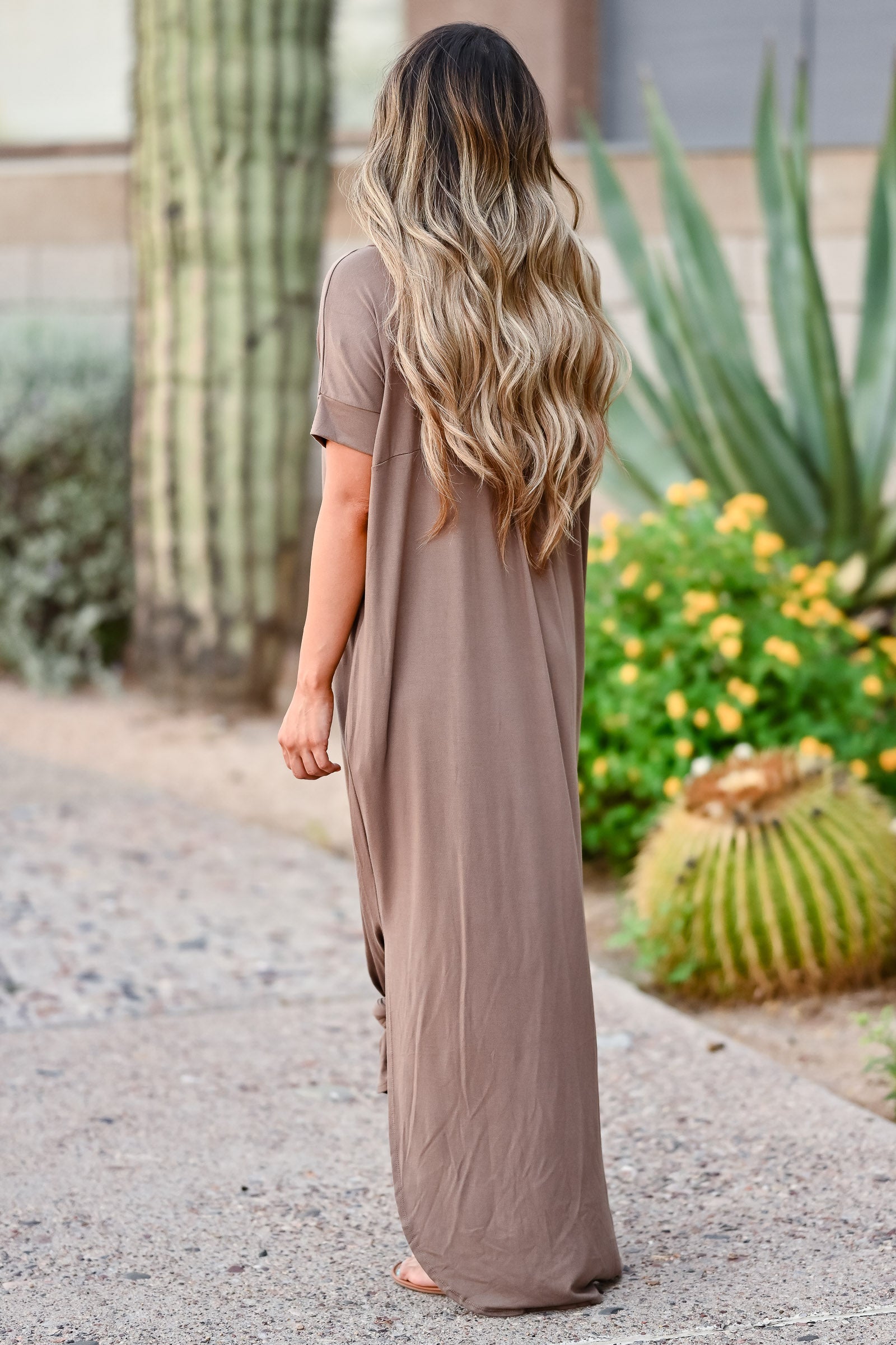 'll Be By The Pool Maxi Dress - Mocha women's oversize t-shirt long dress, Closet Candy Boutique front