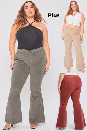 Chloe Corduroy Flare Pants - Taupe plus size models collage